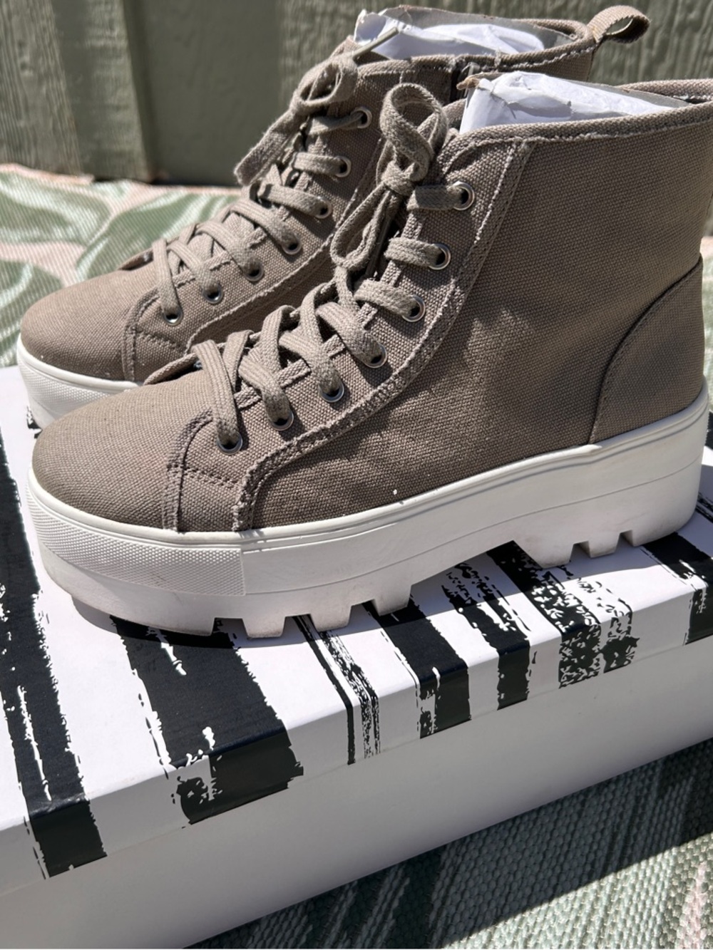 Dolce Vita Taupe Canvas Platform High-Top Sneakers